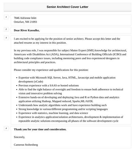 Senior Architect Cover Letter Velvet Jobs