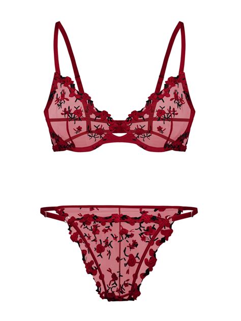 Lilosy Sexy Floral Embroidered Mesh Sheer Underwire Push Up Lingerie