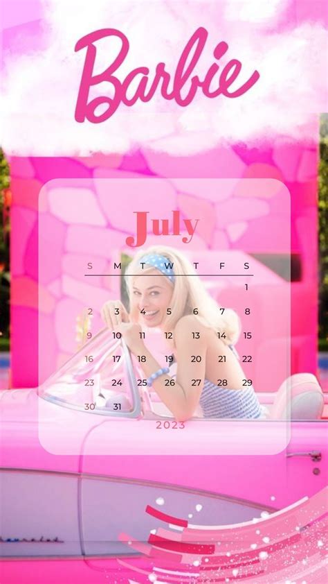 2023 July Calender Barbie Wallpaper カレンダー 待ち受け 7月 カレンダー カレンダー