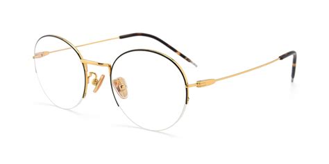 Black Gold Titanium Round Semi Rimless Eyeglasses 80039