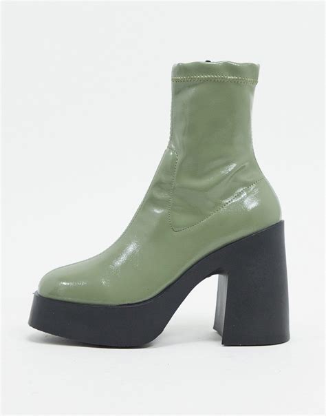 Asos Elsie High Heeled Sock Boot In Green Lyst