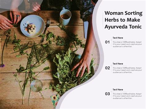 Woman Sorting Herbs To Make Ayurveda Tonic Graphics Presentation