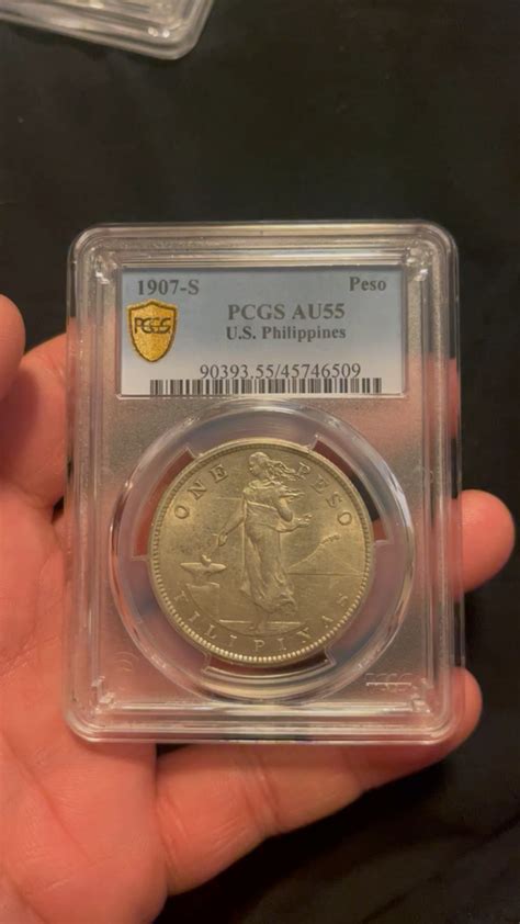 1907 S Usaphilippines Territorial 1 Peso Coin Silver Pcgs Au55