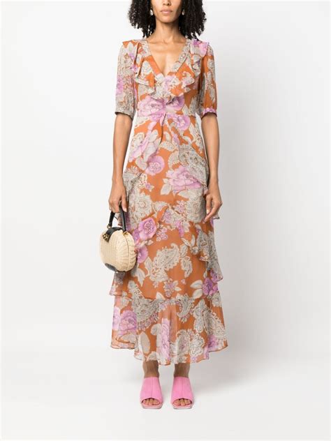 Twinset Floral Print Ruffled Maxi Dress Orange Farfetch