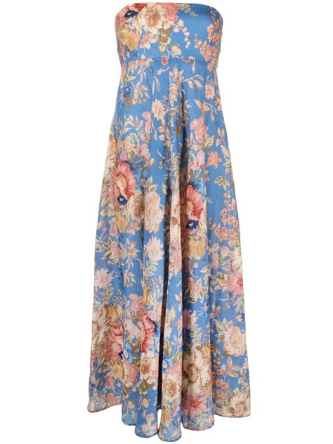 Zimmermann Womens Dusty Blue Floral August Floral Print Linen Midi