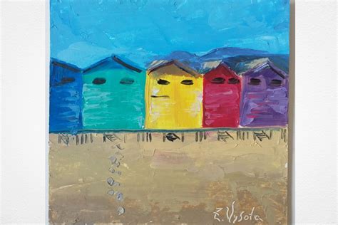 Beach Huts Painting Hut Original Art Ocean Oil Painting Small Impasto ...