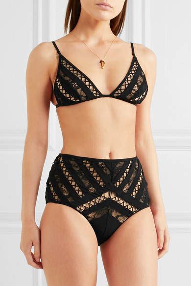 Zimmermann Tulsa Lattice Paneled Mesh And Lace Triangle Bikini Black