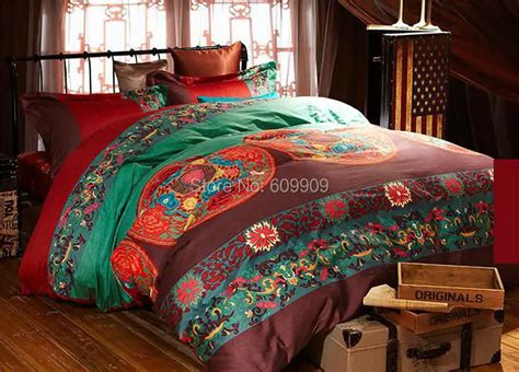 Egyptian Cotton Red Boho Style Bedding Queen Bohemian Bedding Moroccan Style Bedding Fullqueen