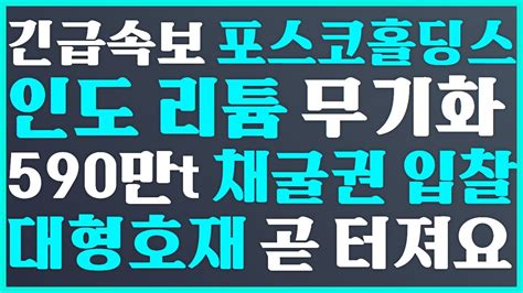 🥇포스코홀딩스 인도 리튬 무기화 590만t 채굴권 입찰 대형 호재 곧 터져요 💝 Posco홀딩스 주가 전망 에코프로 주가 전망 Posco홀딩스전망 Youtube