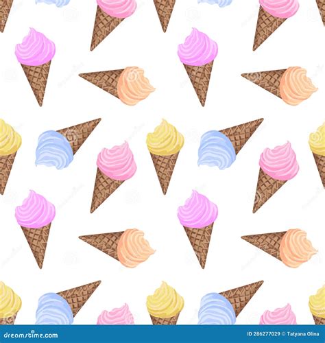 Seamless Pattern With Ice Cream In A Cone Stock Vector Illustration