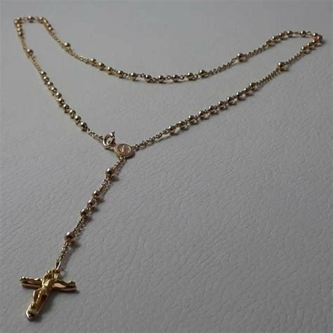 Collana Rosario Oro Giallo 18 Kt Miracolosa Crocifisso INRI Gr 8 50