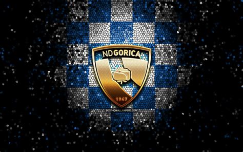 Download wallpapers HNK Gorica, glitter logo, HNL, blue white checkered background, soccer ...