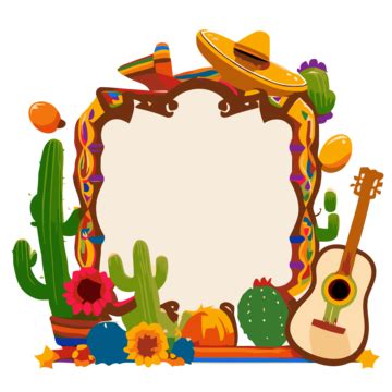 Fiesta Border Vector, Sticker Clipart Paper Frame With A Cactus And ...