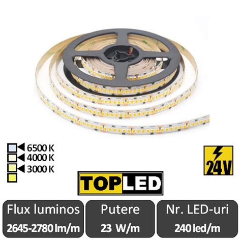 Bandă Led Flexibilă Smd2835 23w M 240led M Cri94 24v Rolă 5m Alb Cald