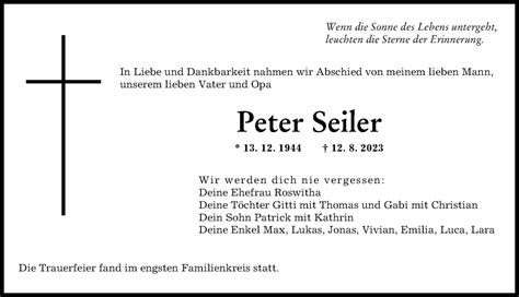 Traueranzeigen Von Peter Seiler Augsburger Allgemeine Zeitung