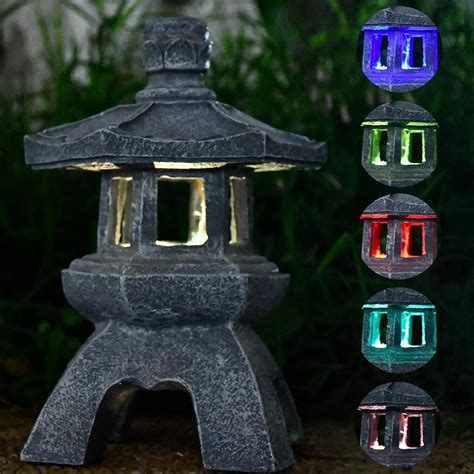 FUYAKEJI Garden Pagoda Statue With Solar Lantern Outdoor Waterproof Zen