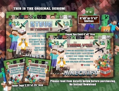 Image 0 Minecraft Invitations Minecraft Birthday Party Minecraft