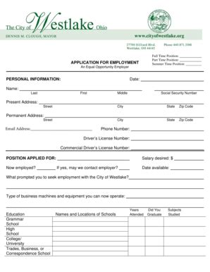 Fillable Online Cityofwestlake Employment Application City Of