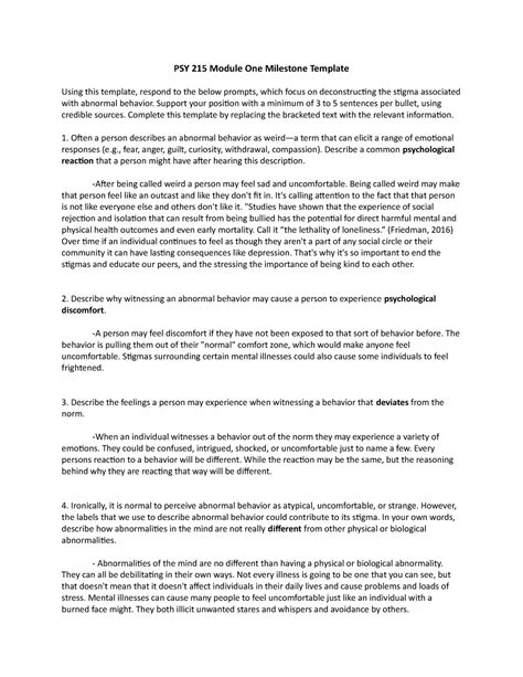 PSY 215 Module 1 Milestone PSY 215 Module One Milestone Template