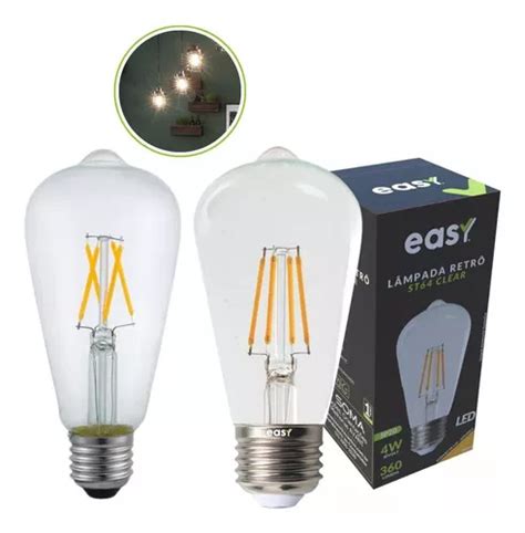 Kit 2 Lampada Led 4w St64 Filamento Retro Branco Quente Easy Cor Da Luz