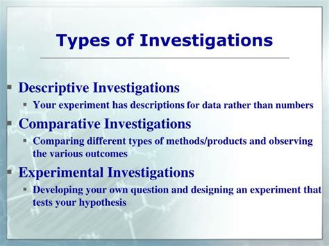 Ppt Types Of Investigations Powerpoint Presentation Id 5792025