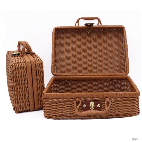 Vintage Rattan Woven Storage Case Makeup Holder Suitcase Sundries