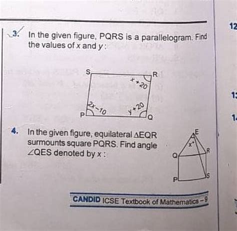 In The Given Figure Pqrs Is A Parallelogram Find The Values Of X And