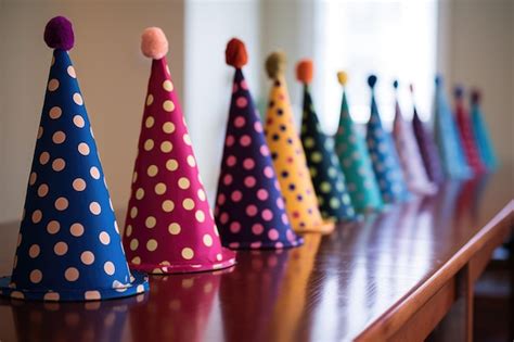 Premium Photo Polka Dot Party Hats Lined Up Neatly