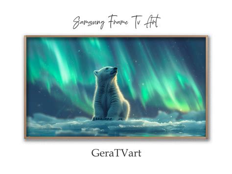 Whimsical Polar Bear Cub Art Northern Lights Samsung Tv Digital Art