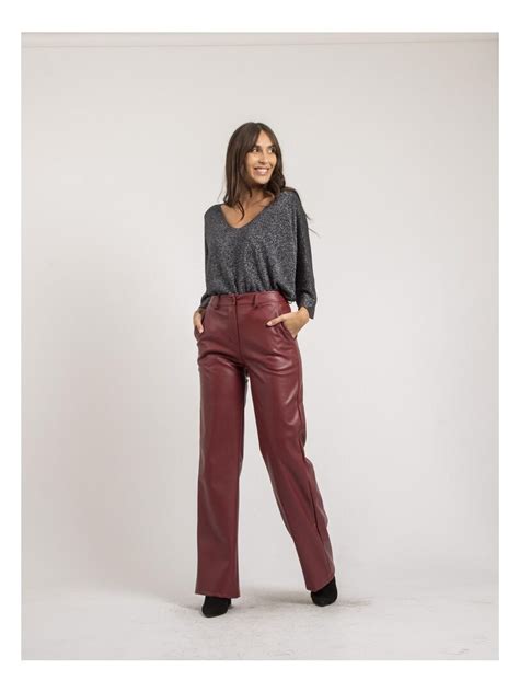 Pantalon Droit Simili Cuir EVANIA Bordeaux Kiabi 44 99