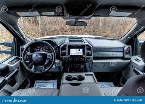 Black Interior of a 2019 Ford F-250 Pickup Truck with a Modern ...