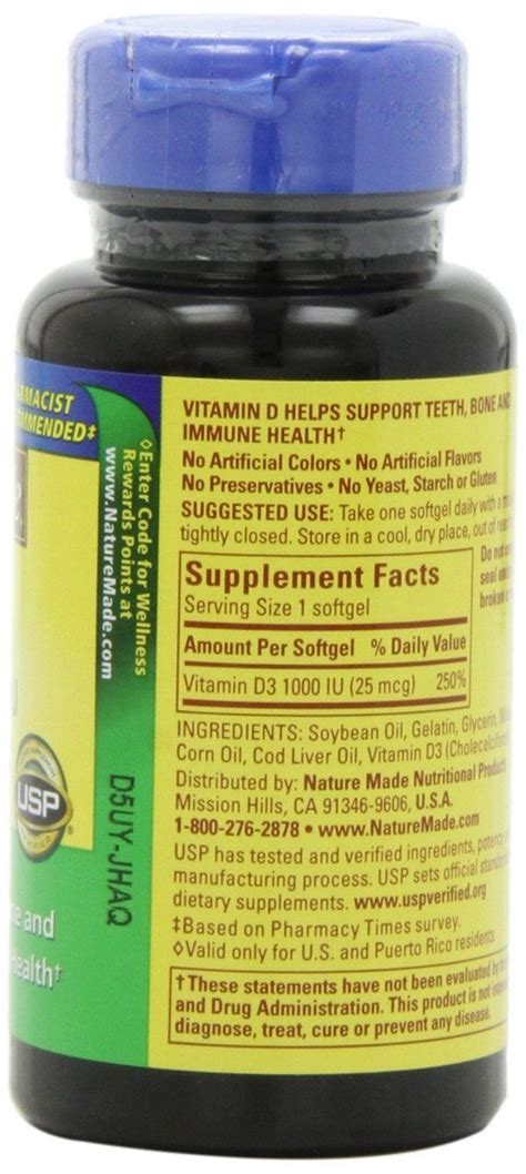 Nature Made Vitamin D3 1000 Iu Softgels 100 Ct Supports Bone And Immune Health