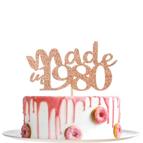 Buy Rose Gold Glitter Made In 1980 Cake Topper Happy 40th Birthday