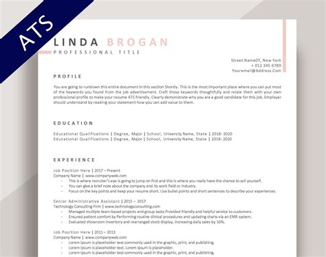 Résumé Templates Paper Party Supplies Minimalist ATS Resume Modern