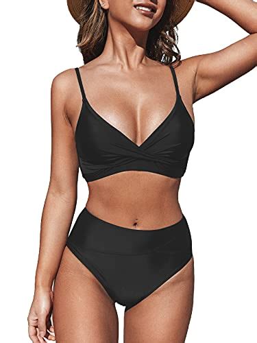 CUPSHE Ensemble bikini deux pièces pour femme Taille haute Col en V