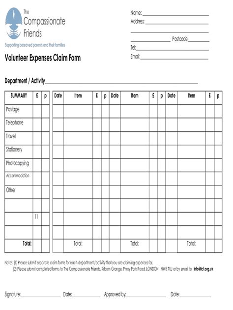 Fillable Online Volunteer Expenses Claim Form Uk Fax Email