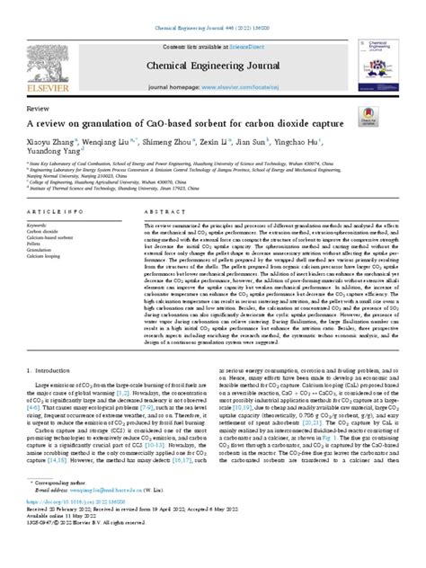 A Review On Granulation of CaO-based Sorbent For Carbon Dioxide Capture | PDF | Carbon Dioxide ...