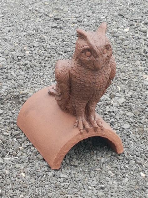 Two Colour Owl Roof Finial In Terracotta