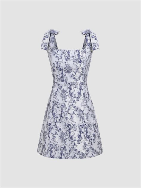 Jacquard Knotted Floral Square Neck Mini Dress Cider