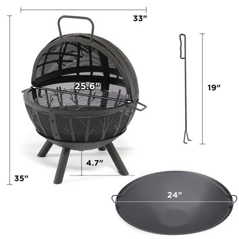 PaPaJet 35 Inch Sphere Fire Pit With Grill Outdoor Wood Burning