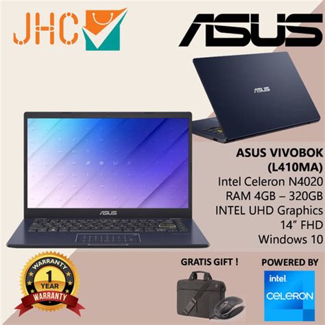 Jual Laptop Asus L410ma Celeron N4020 4gb 320gb 14fhd W10 Off365 1yr