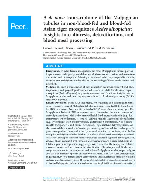 Pdf A De Novo Transcriptome Of The Malpighian Tubules In Non Blood