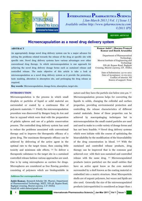 Microencapsulation As A Novel Drug Delivery System Internationale