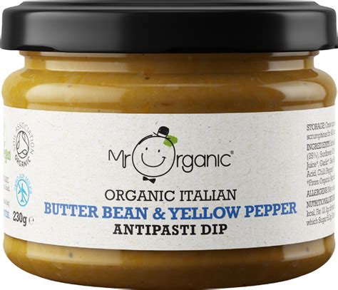 Holleys Fine Foods Mr Organic Butter Bean And Yellow Pepper Antipasti Dip 230g