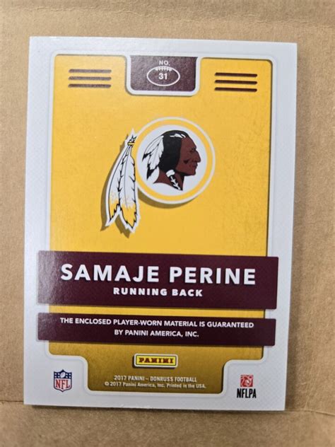 2017 Donruss Samaje Perine 31 Rookie Phenom Relic Patch Washington