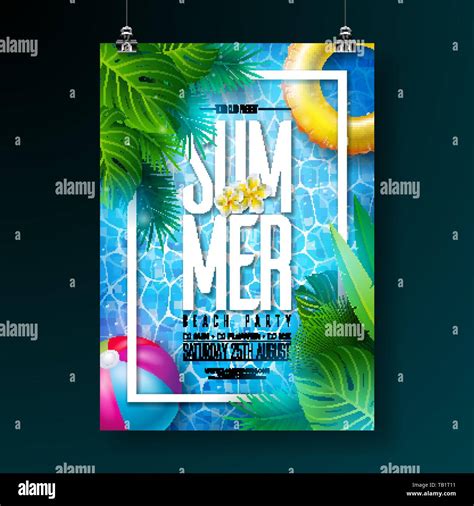 Sommer Pool Party Poster Design Template Mit Wasser Tropischen Palmen