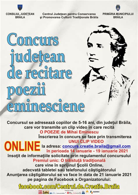 Concurs județean de recitare poezii eminesciene Centrul Județean