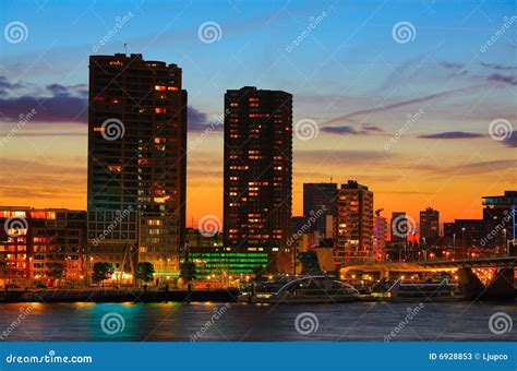 Rotterdam Skyline at Sunset Stock Image - Image of building ...