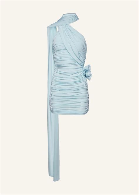 Wrap Neck Mini Dress In Blue Magda Butrym In Pleated Mini