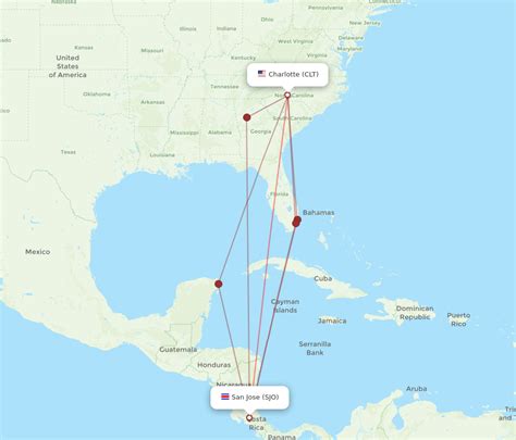 All Flight Routes From Charlotte To San Jose Clt To Sjo Flight Routes